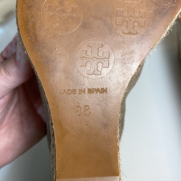 Tory Burch Jackie Peep Toe Espadrille Wedge Tan Gold Metallic Size 8 - Picture 10 of 16